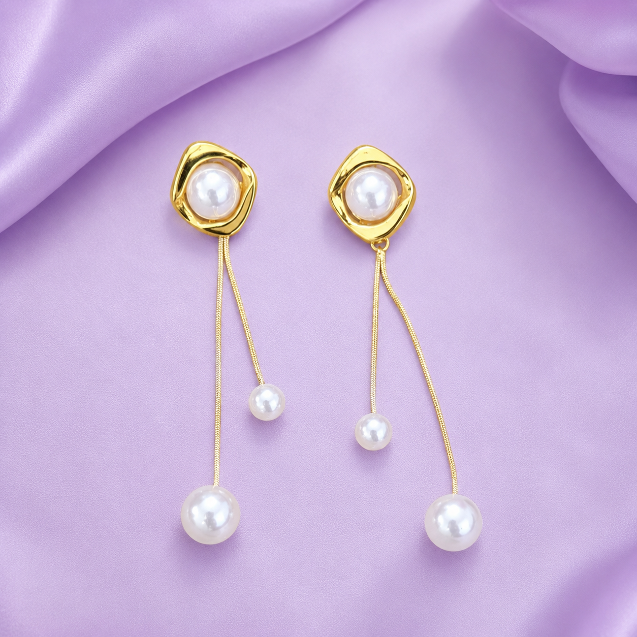Double Chain Mother of Pearl Drop Earrings for Women & Girls