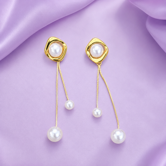 Double Chain Mother of Pearl Drop Earrings for Women & Girls