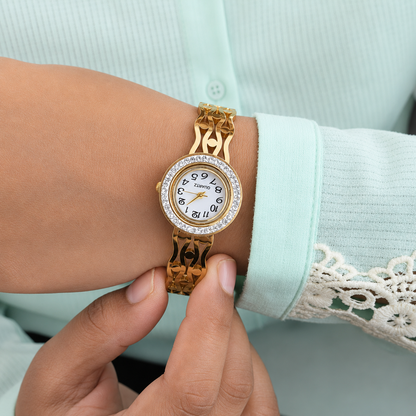Traditional Wallnuts Design AD Studded Band Bracelet Watch For Girls & Women