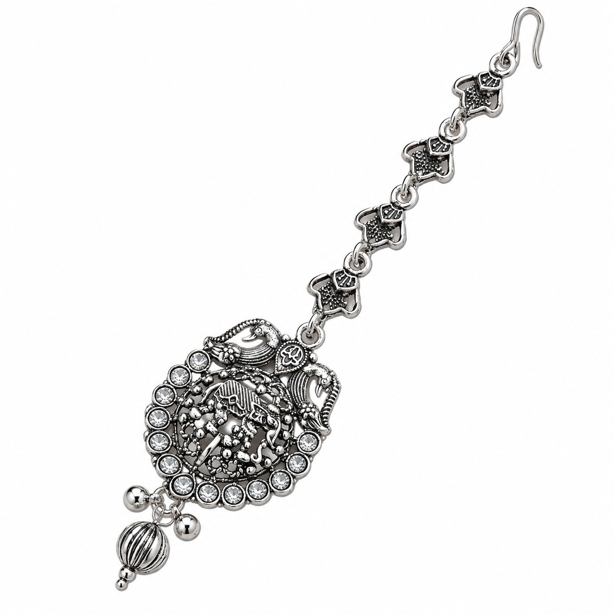 Elephant Design Silver-Tone Mang Tikka for Women & Girls