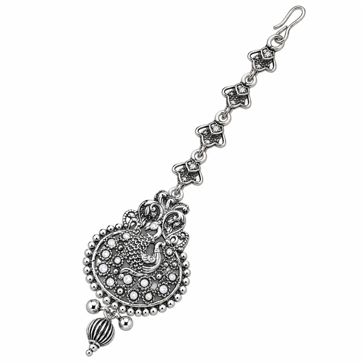 Oxidized Silver-Toned Peacock Design Mang Tikka for Women & Girls
