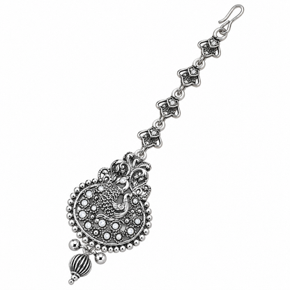 Oxidized Silver-Toned Peacock Design Mang Tikka for Women & Girls
