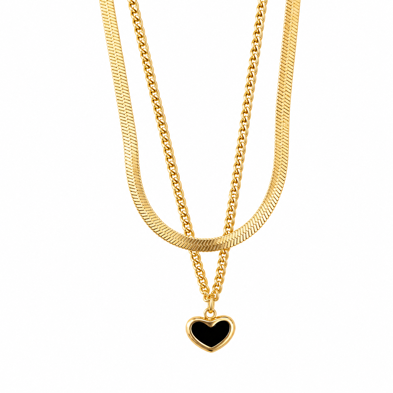 Dual Layered Black Enamel Heart Pendant For Girls & Women