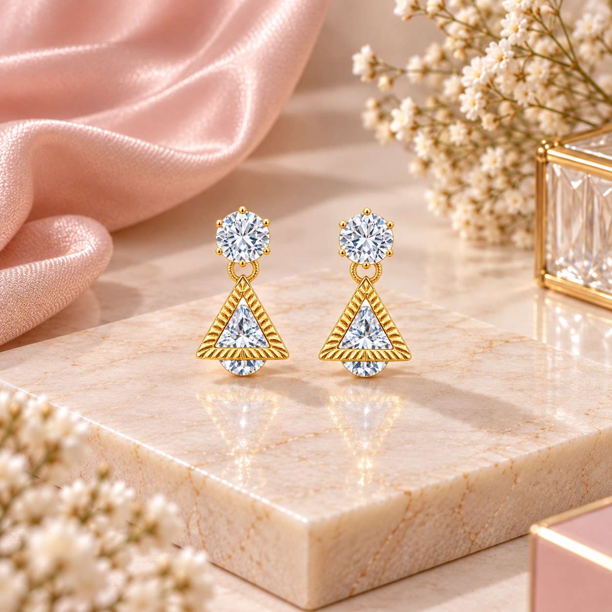 Sparkling Stone Triangle Lower Drop Earrings for Girls & Women's