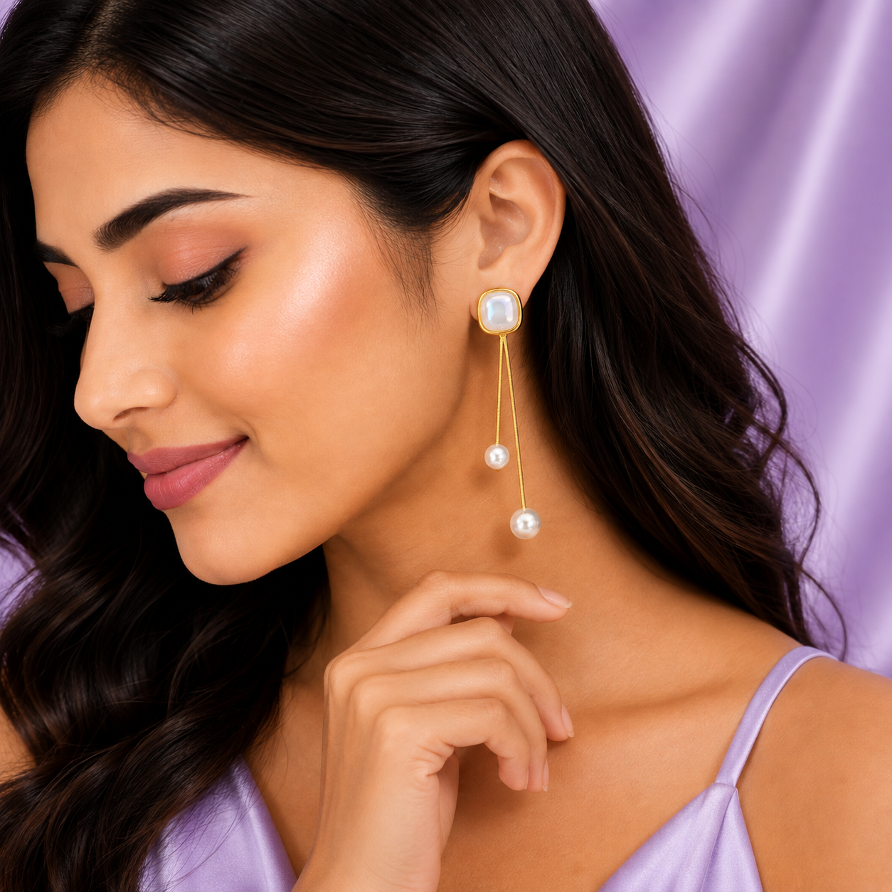 Double Dangling Mother of Pearl Drop Earrings for Women & Girls