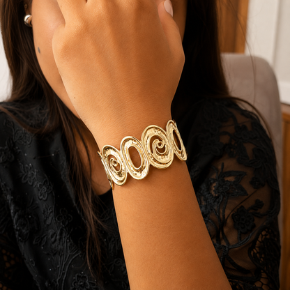 Golden Oval Spiral Cuff Bracelet for Women & Girls