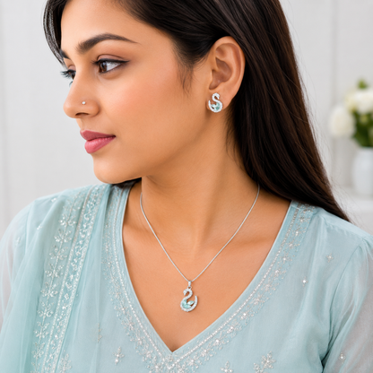 Swan AD Stone Rhodium Finish Pendant Set for Girls & Women's