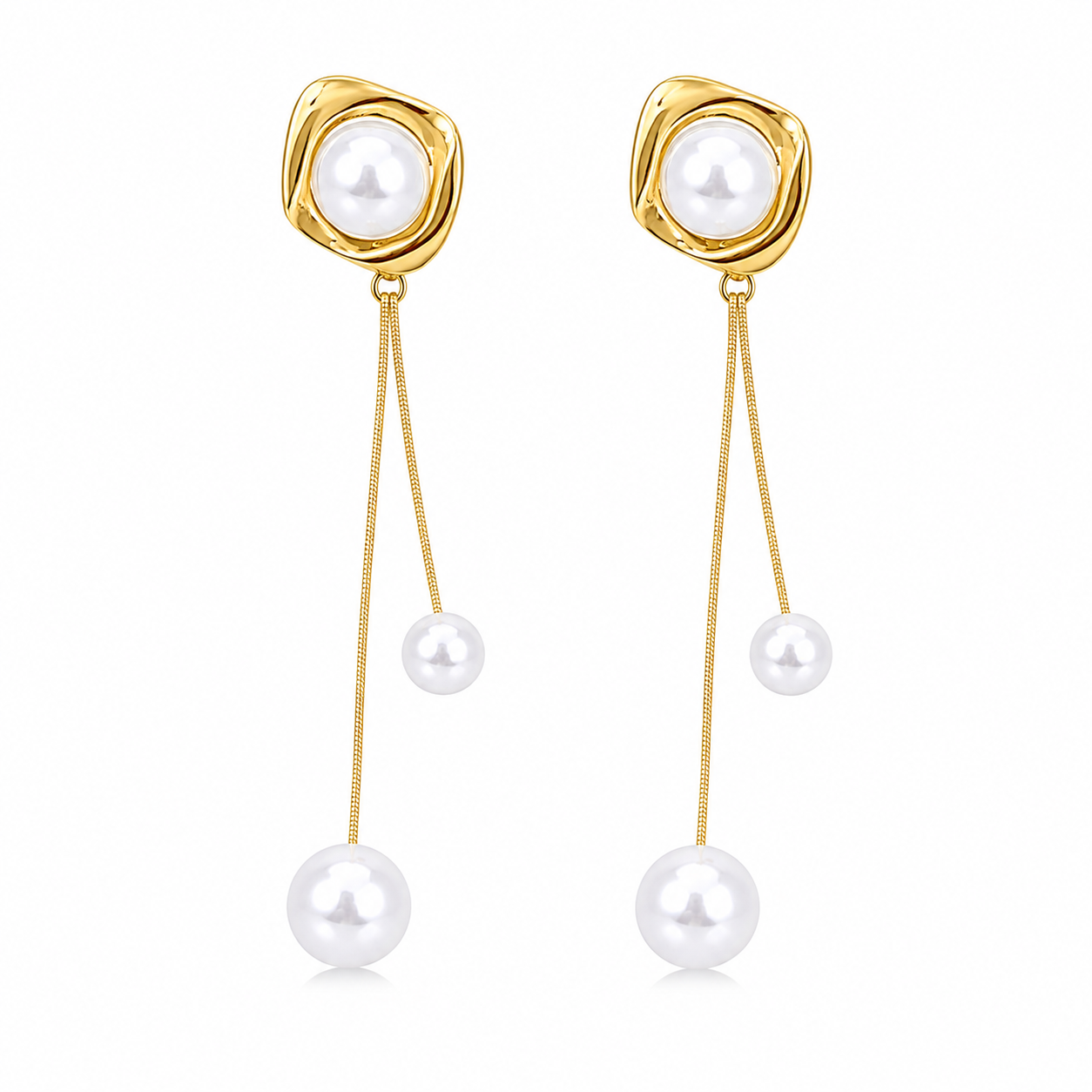 Double Chain Mother of Pearl Drop Earrings for Women & Girls