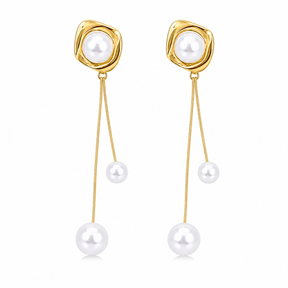 Double Chain Mother of Pearl Drop Earrings for Women & Girls