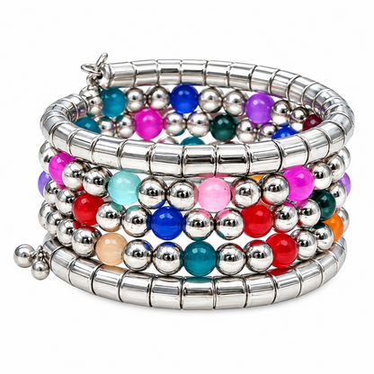 Multi-Strand Silver-Toned Coil Bracelet for Girls & Women