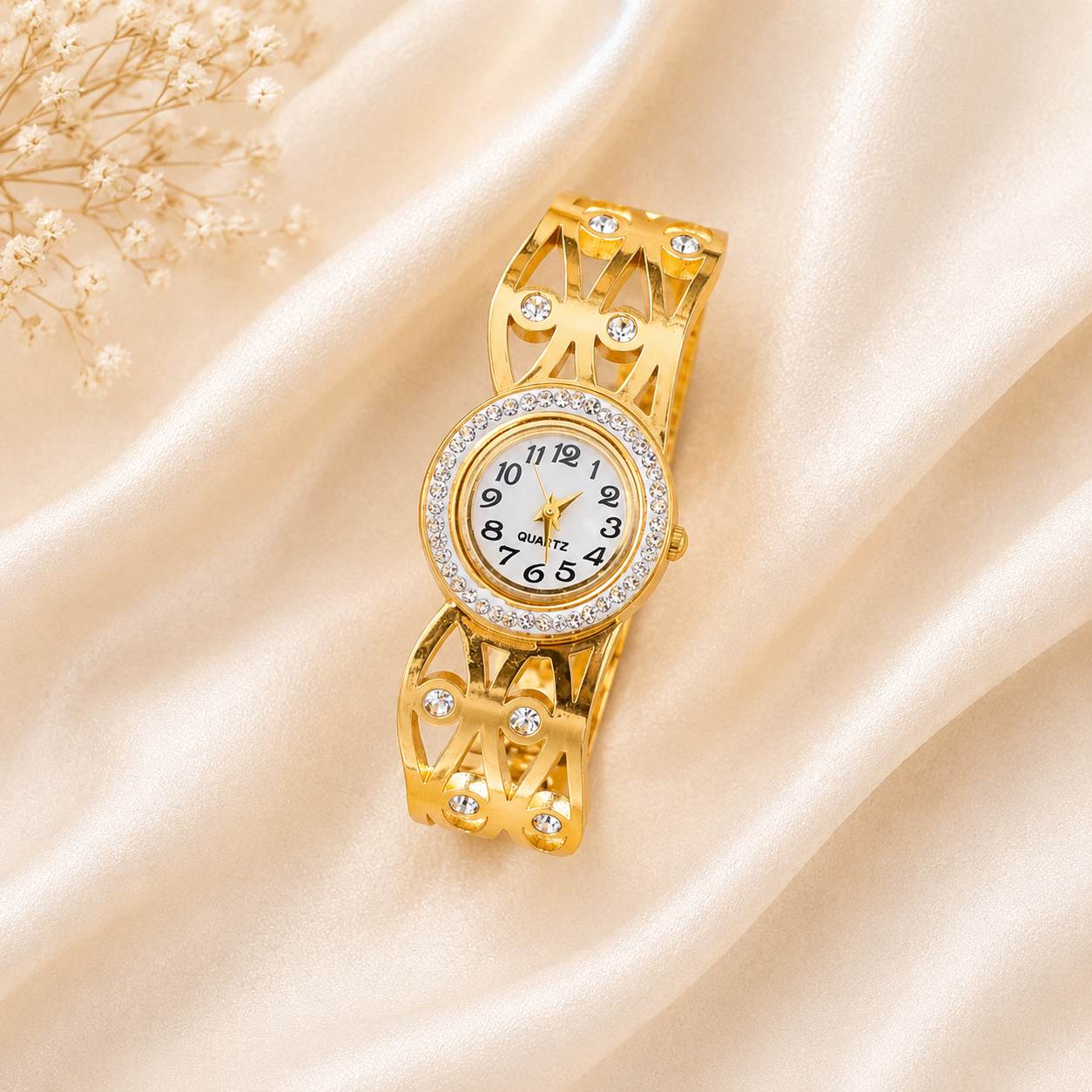Traditional Eye Line Design AD Studded Band Bracelet Watch For Girls & Women