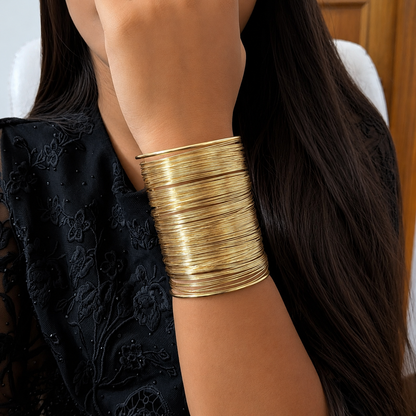 Wire Wrapped Wide Chunky Cuff Bracelet for Women & Girls