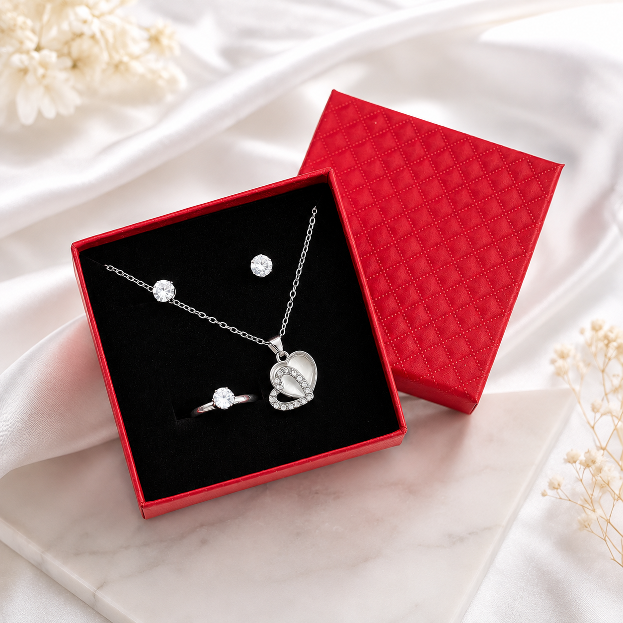 Elegant Heart Pendant Jewellery Set for Women & Girls