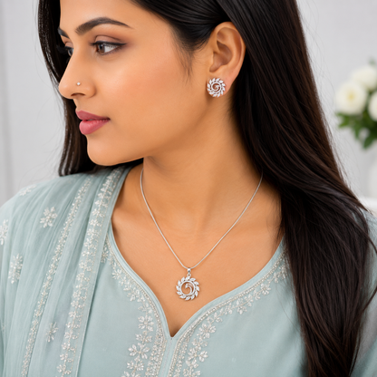 Round Western Peacock Design Pendant Set for Girls & Women's