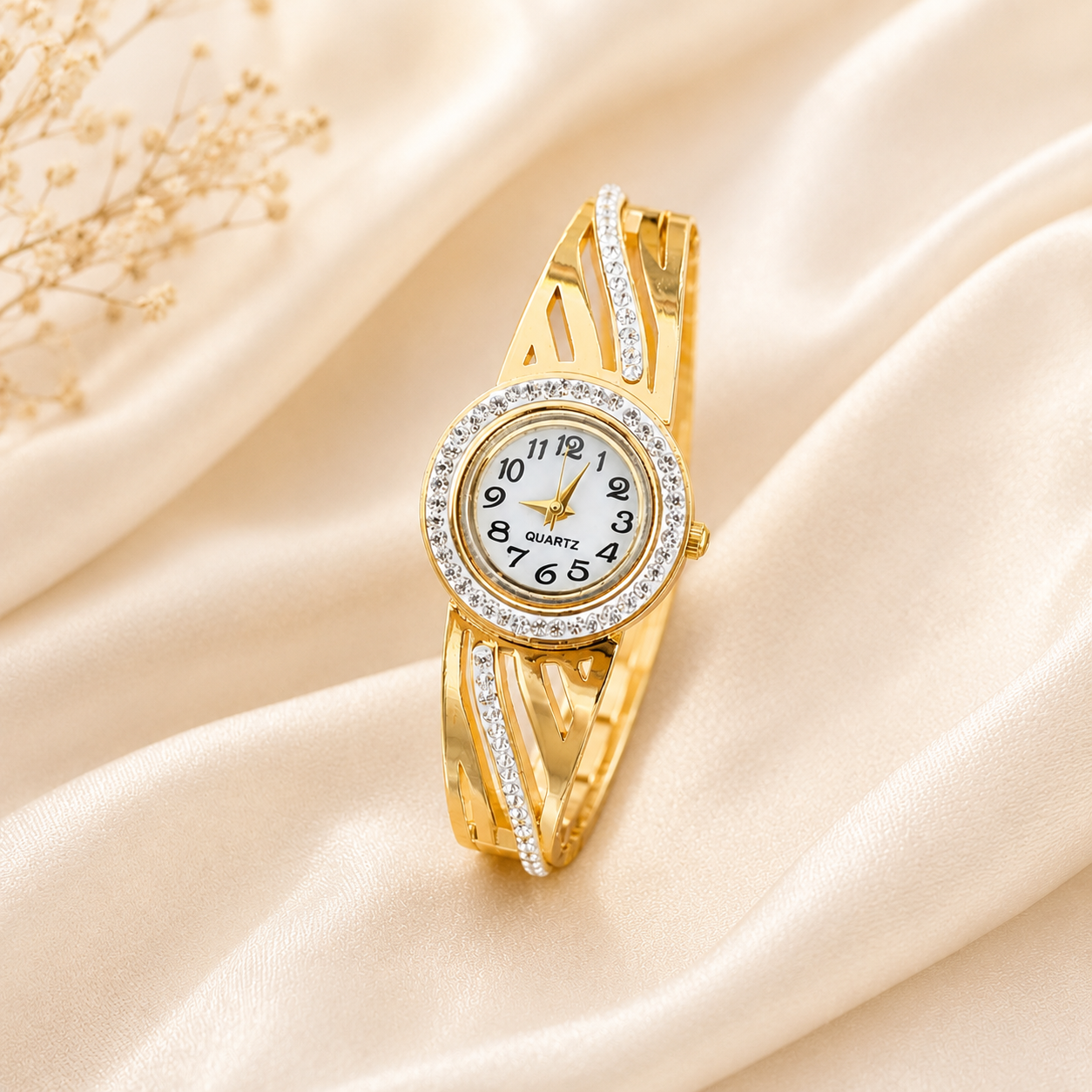 Classic Dazzling AD Studded Wrist Band Bracelet Watch For Girls & Women