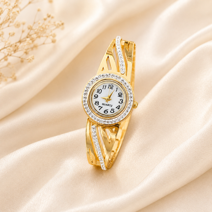 Classic Dazzling AD Studded Wrist Band Bracelet Watch For Girls & Women