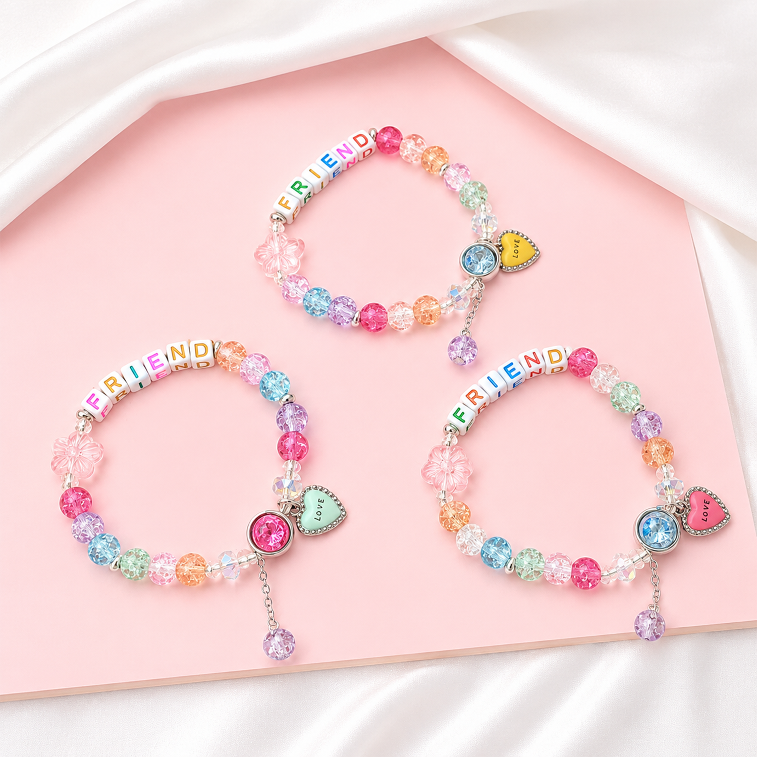 Colorful Heart Charm Friendship Day Bracelets for Kids, Boys & Girls
