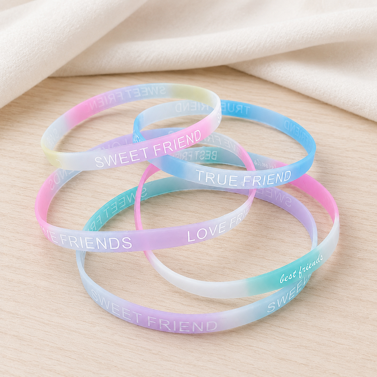 Pack of 5 Fun Mixed Print Silicone Friendship Bands