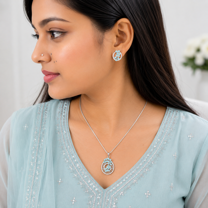 Intricate Cubic Zirconia Circular Floral Pendant Set for Girls & Women's