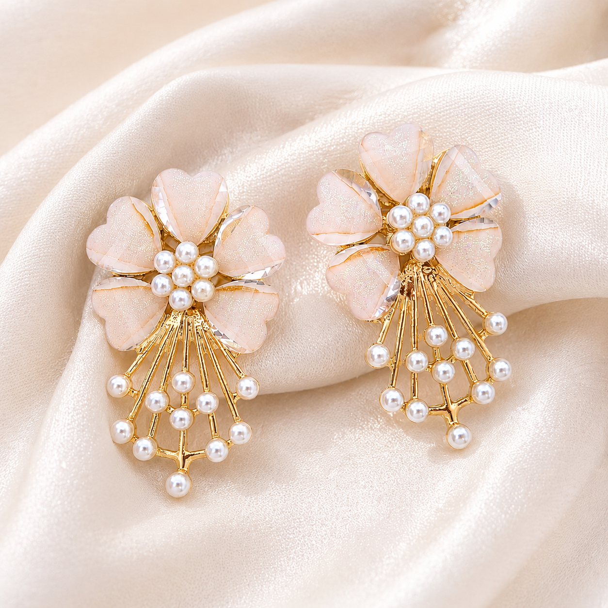 Daisy Flower Pearl Drop Earrings for Girls & Women