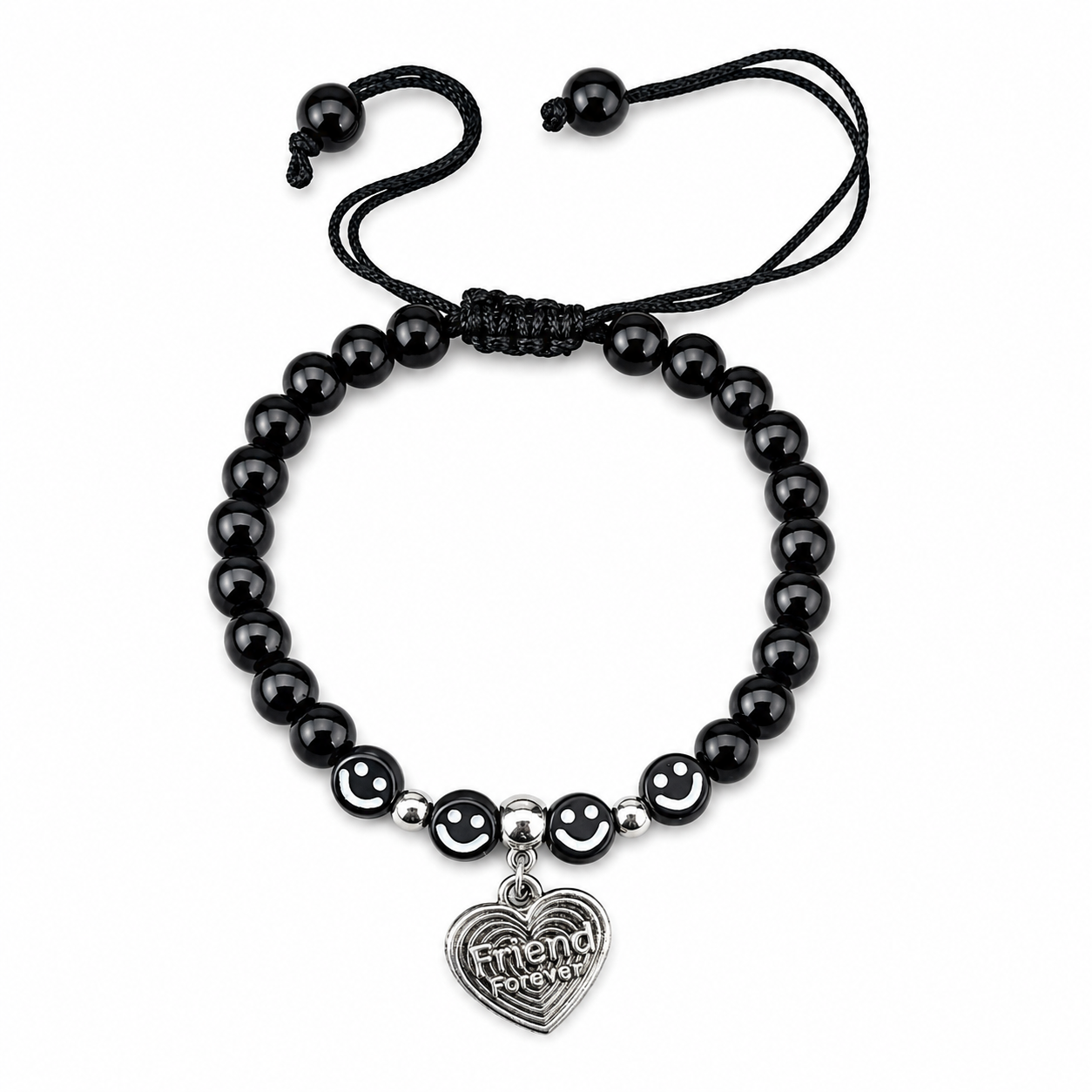 Black Smiley Beaded Friend Charm Friendship Day Bracelets for Kids, Boys & Girls