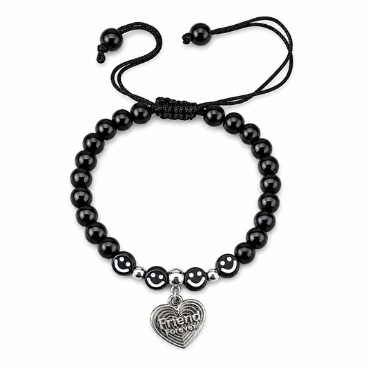 Black Smiley Beaded Friend Charm Friendship Day Bracelets for Kids, Boys & Girls