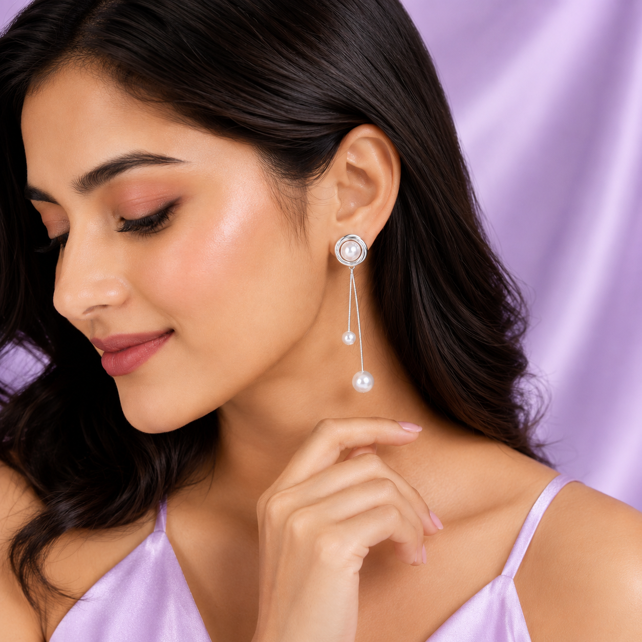 Double Chain Mother of Pearl Drop Earrings for Women & Girls