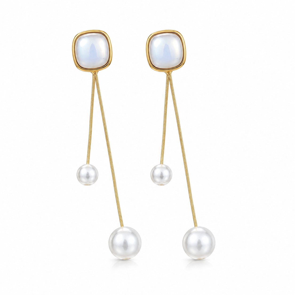 Double Dangling Mother of Pearl Drop Earrings for Women & Girls