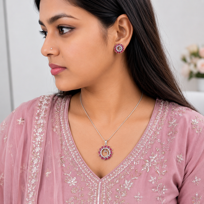 Round Western Peacock Design Pendant Set for Girls & Women's