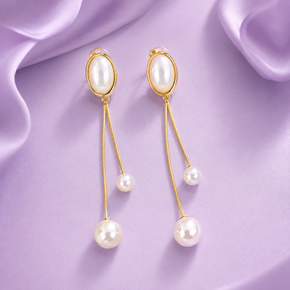 Oval Double Chain Mother of Pearl Drop Earrings for Women & Girls