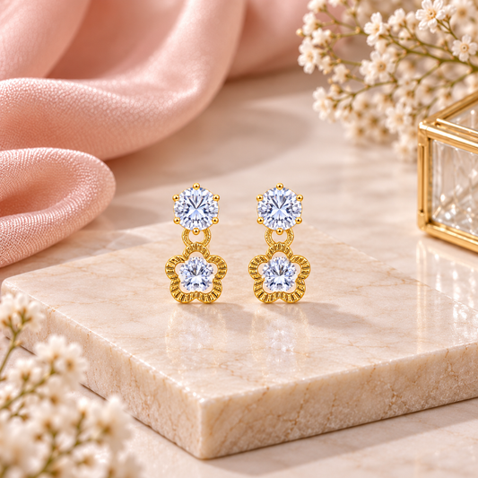 Sparkling Stone Flower Lower Drop Earrings for Girls & Women's