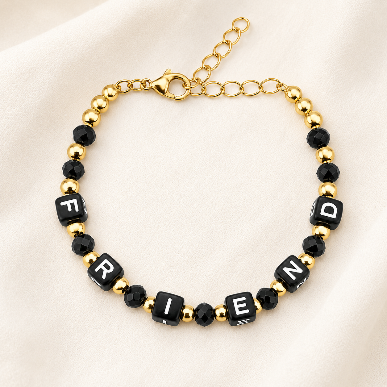 Black Square Crystal Beads Bracelets for Kids, Boys & Girls