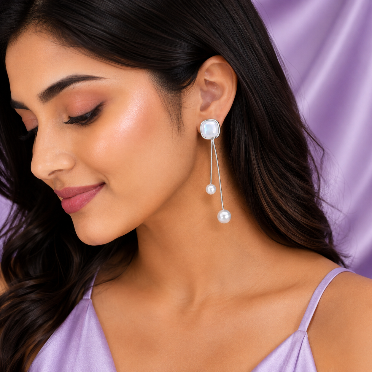 Double Dangling Mother of Pearl Drop Earrings for Women & Girls