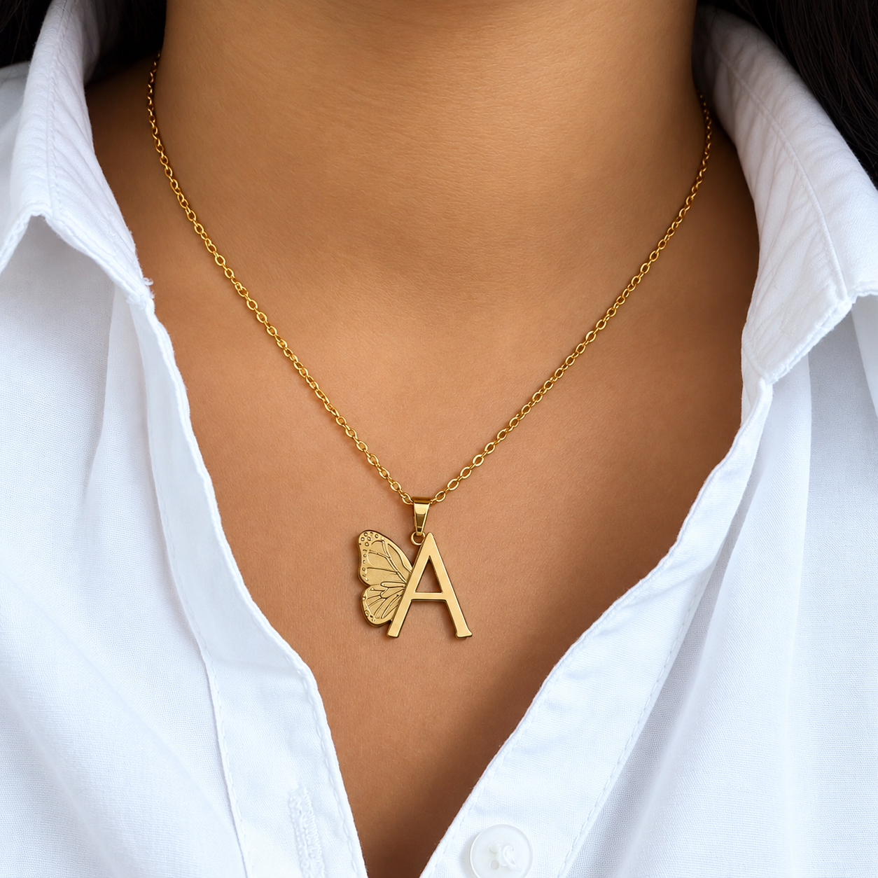 Attached Butterfly With Alphabet Pendant Set for Girl's & Womens