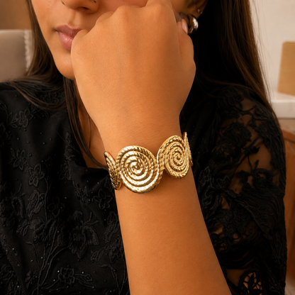 Golden Oval  Spiral Cuff Bracelet for Women & Girls