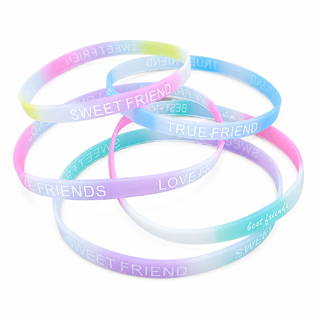 Pack of 5 Fun Mixed Print Silicone Friendship Bands