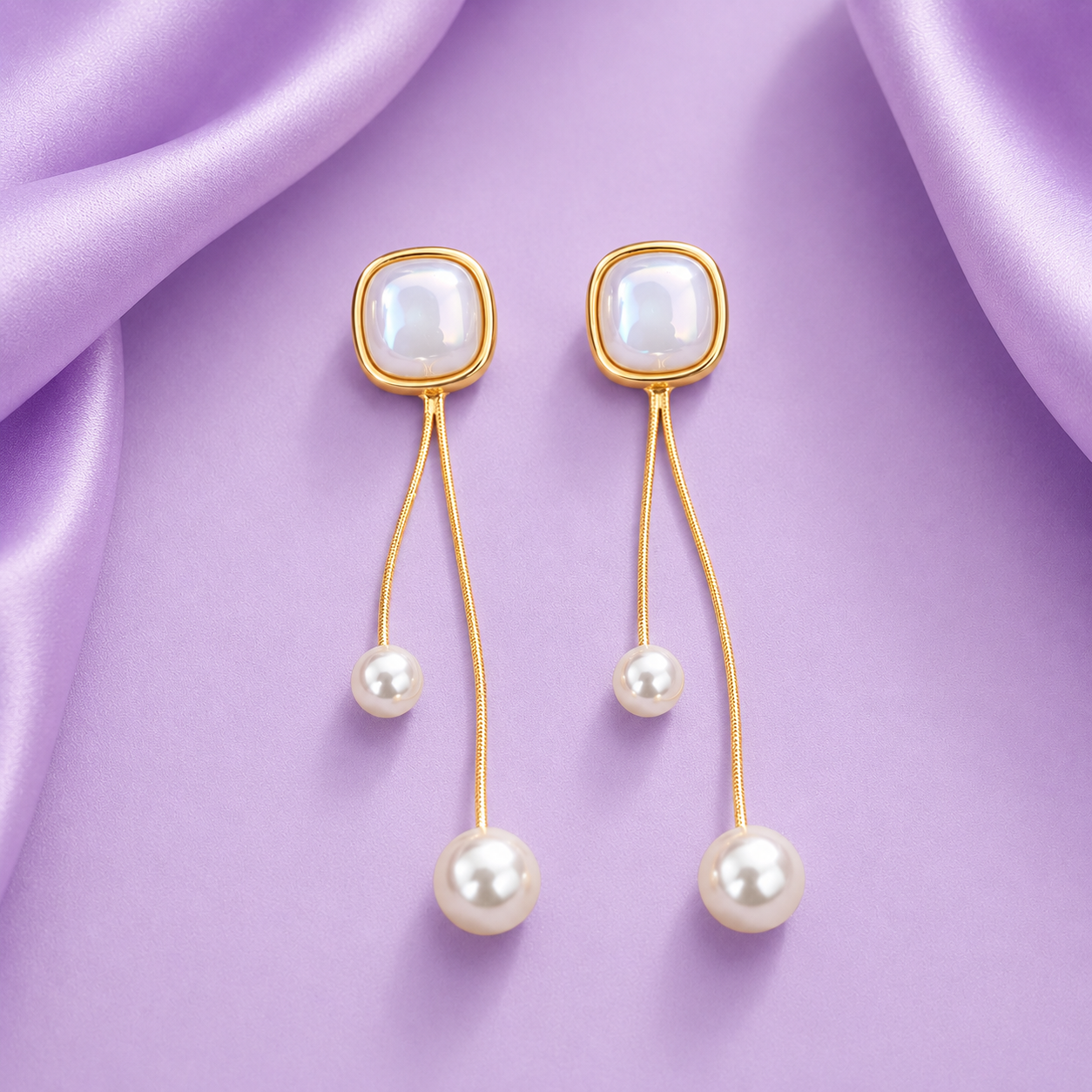Double Dangling Mother of Pearl Drop Earrings for Women & Girls
