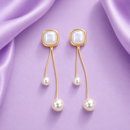 Double Dangling Mother of Pearl Drop Earrings for Women & Girls