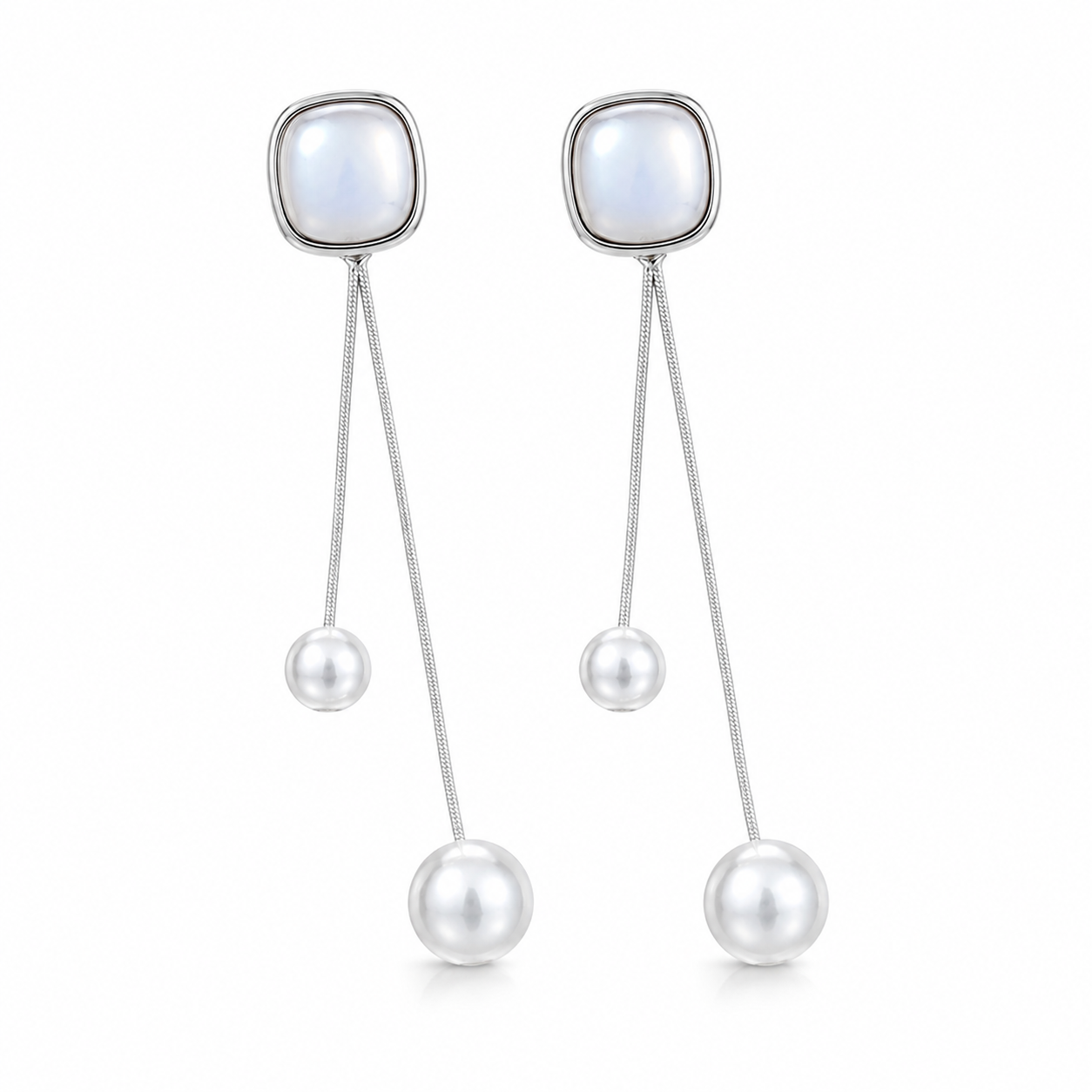 Double Dangling Mother of Pearl Drop Earrings for Women & Girls