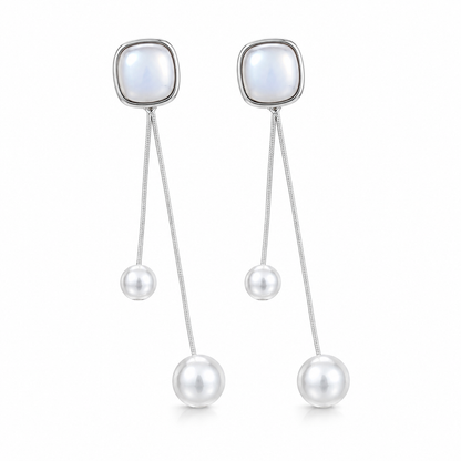 Double Dangling Mother of Pearl Drop Earrings for Women & Girls
