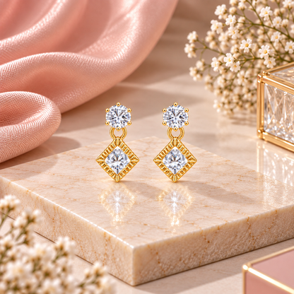 Sparkling Stone Square Lower Drop Earrings for Girls & Women's