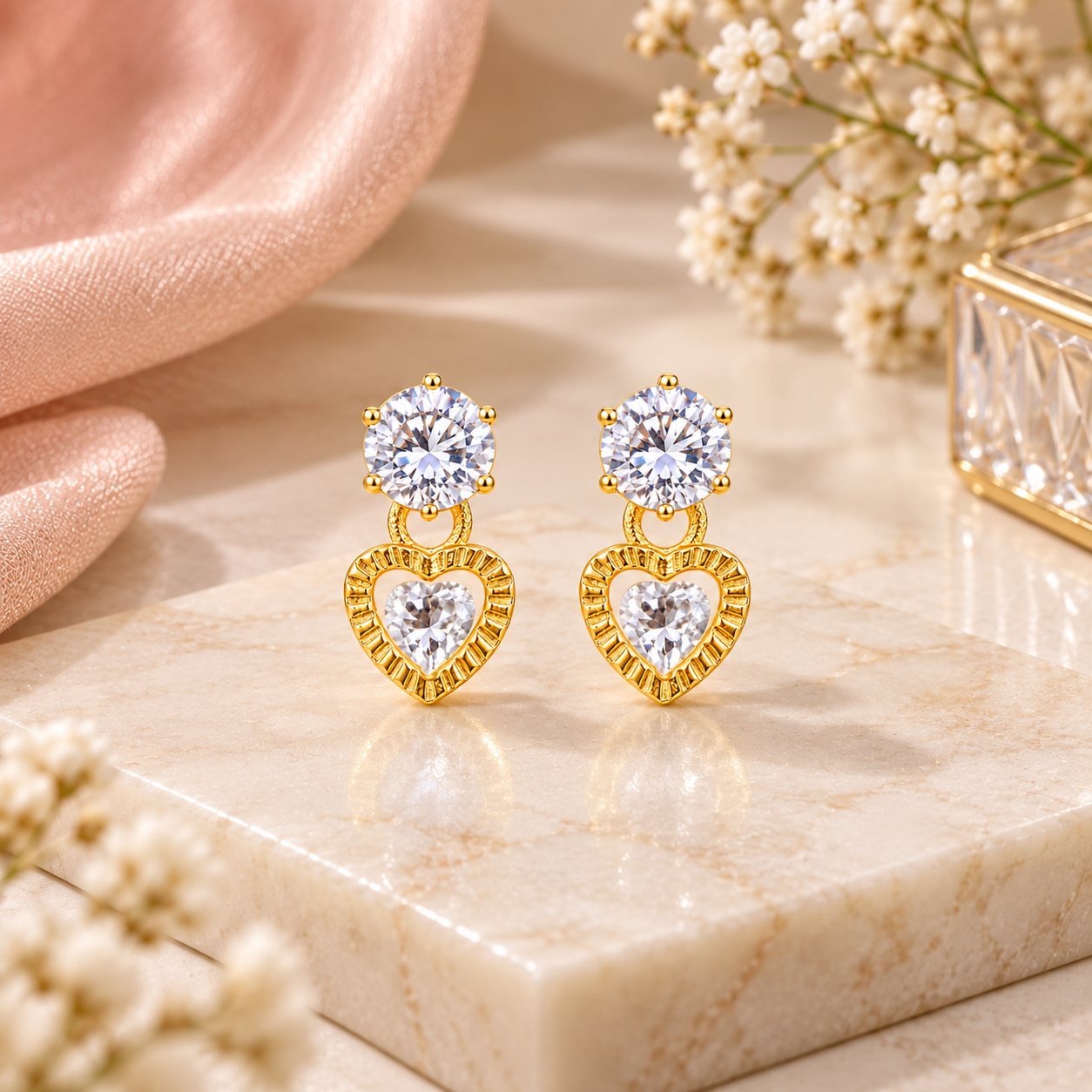 Sparkling Stone Heart Lower Drop Earrings for Girls & Women's