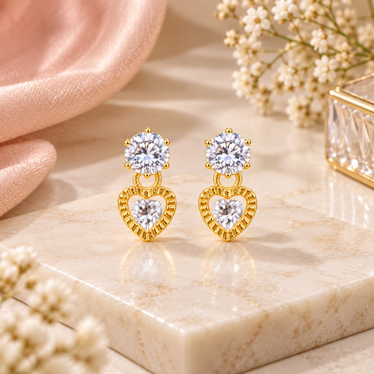 Sparkling Stone Heart Lower Drop Earrings for Girls & Women's