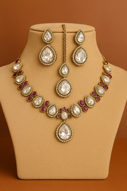 Regal Kundan Necklace Set with Earrings & Maang Tikka