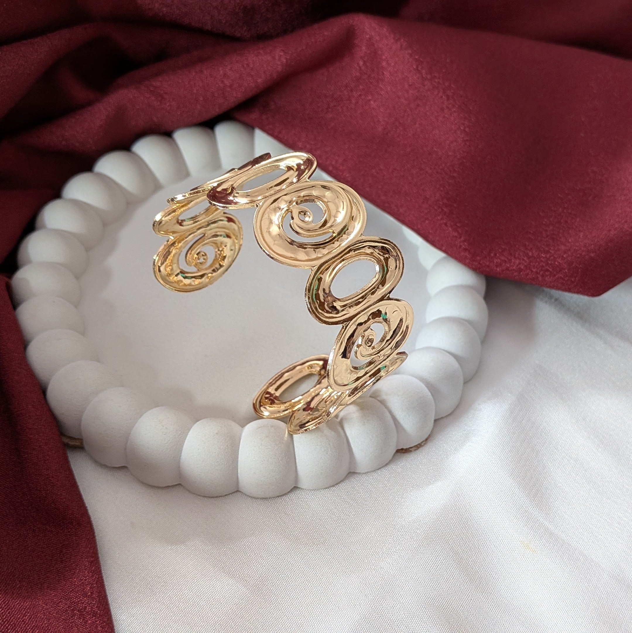 Golden Oval Spiral Cuff Bracelet for Women & Girls
