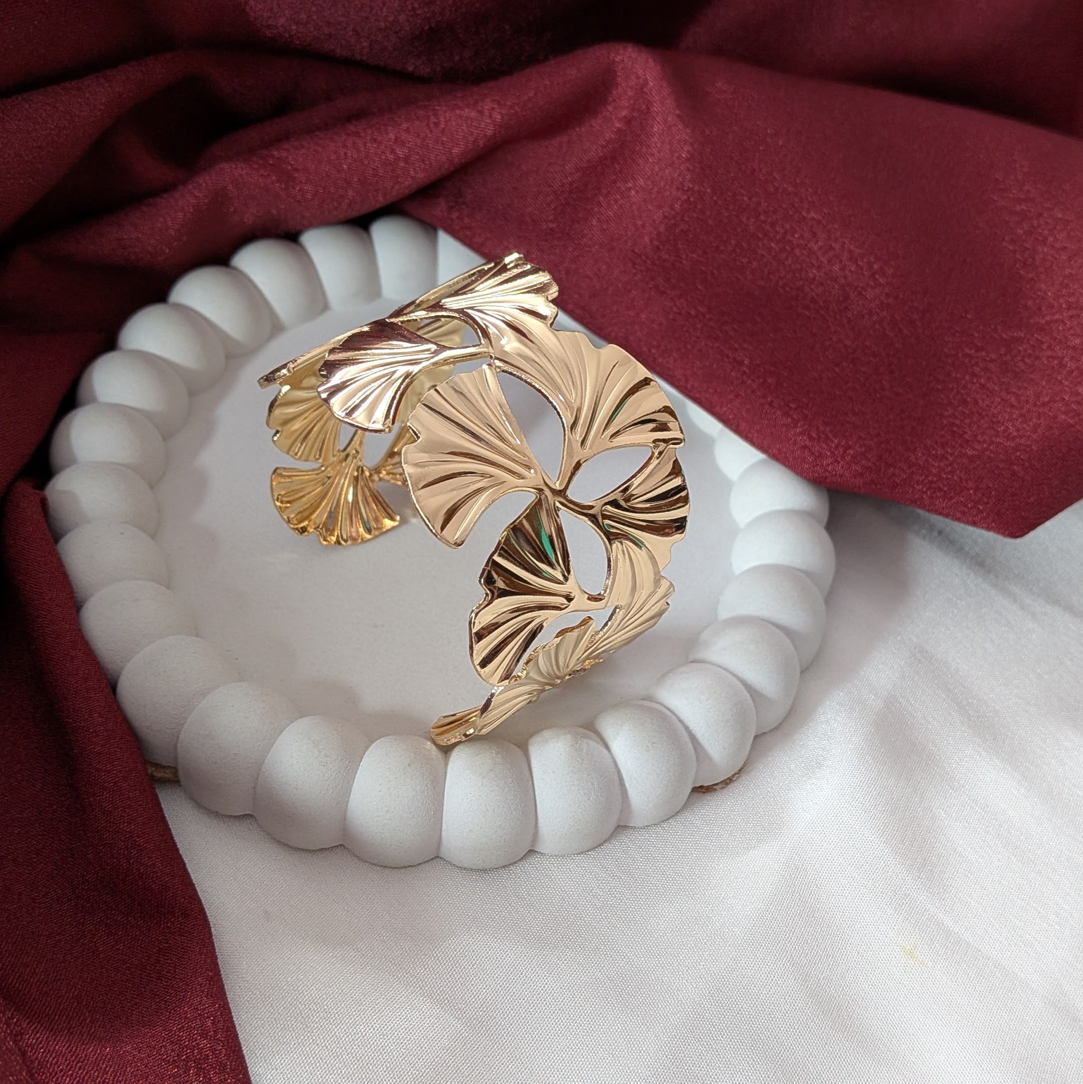 Golden Ginkgo Leaf Cuff Bracelet for Women & Girls
