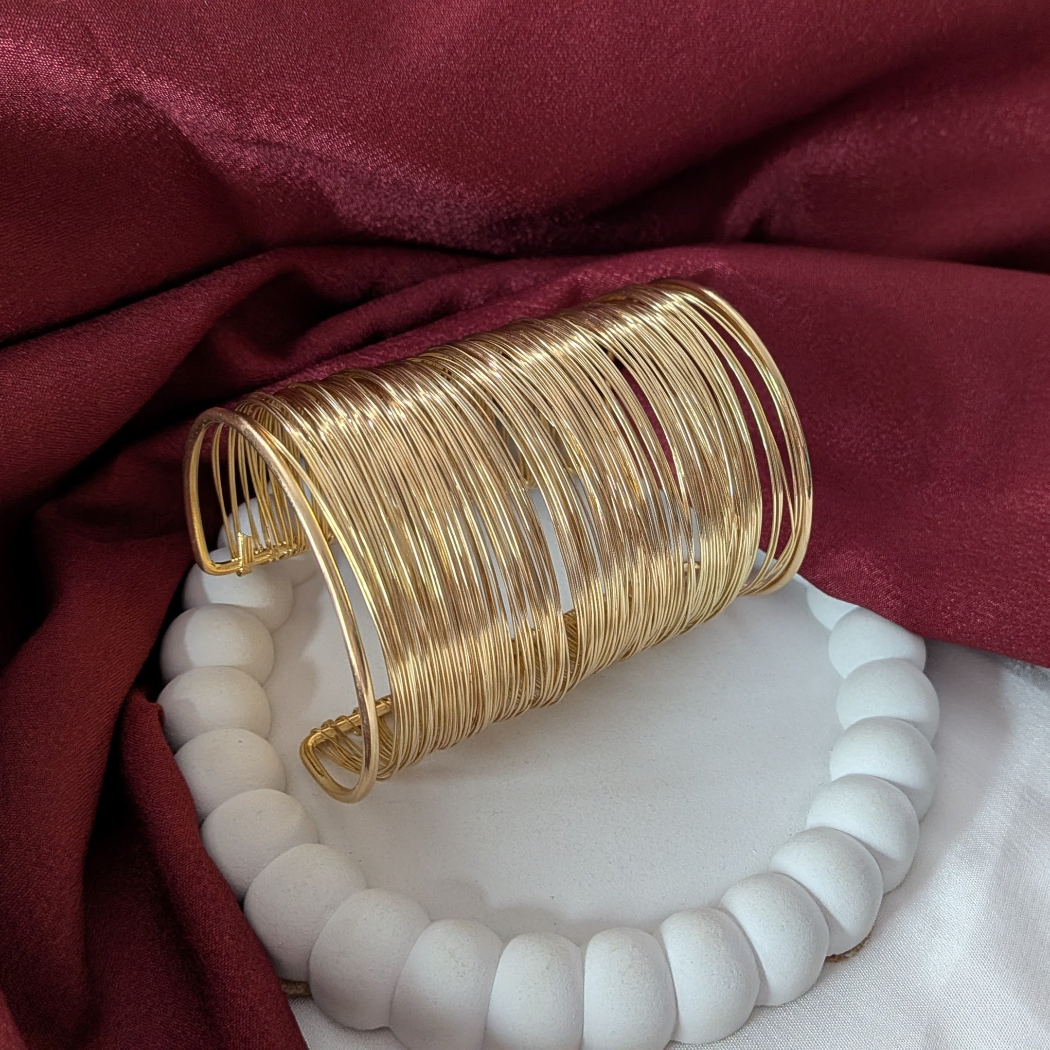 Wire Wrapped Wide Chunky Cuff Bracelet for Women & Girls