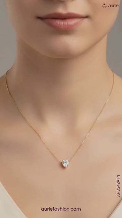 Gold Plated Dainty Sparkle Solitaire Pendant For Girls & Women