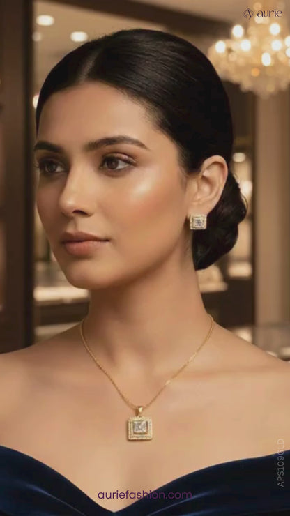 Elegant Square American Diamond Pendant Set