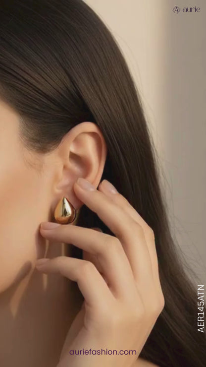 18K Gold-Plated Puffed Teardrop Studs
